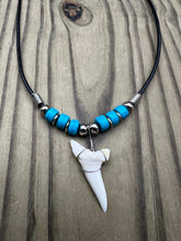 Load image into Gallery viewer, White Shark Tooth Necklace With 3 Turquoise Bead Design