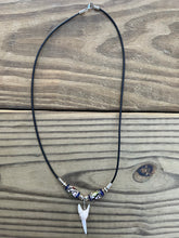 Load image into Gallery viewer, White Mako Shark Tooth Necklace With Green and Red Peruvian Ceramic Beads