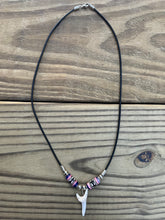 Load image into Gallery viewer, White Mako Shark Tooth Necklace With Purple and Pink Peruvian Ceramic Beads