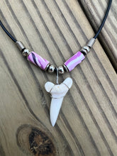 Load image into Gallery viewer, White Shark Tooth Necklace With Pink Femo Beads