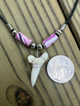 Load image into Gallery viewer, White Shark Tooth Necklace With Pink Femo Beads