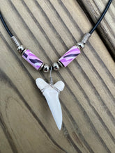 Load image into Gallery viewer, White Shark Tooth Necklace With Pink Femo Beads
