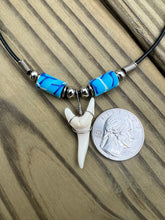 Load image into Gallery viewer, White Shark Tooth Necklace With Blue Femo Beads