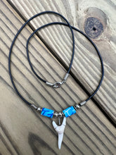 Load image into Gallery viewer, White Shark Tooth Necklace With Blue Femo Beads