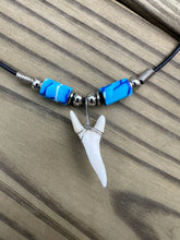 Load image into Gallery viewer, White Shark Tooth Necklace With Blue Femo Beads