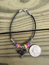 Load image into Gallery viewer, Shark Tooth Bracelet With Yellow, Red and Purple Femo Beads