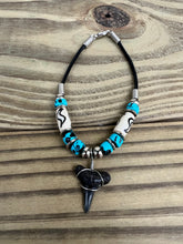 Load image into Gallery viewer, Shark Tooth Bracelet With Turquoise/Black Beads and Bone Beads