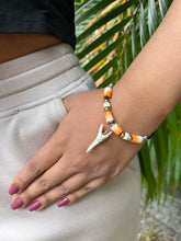 Load image into Gallery viewer, White Shark Tooth Bracelet With Orange and White Beads