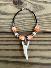 Load image into Gallery viewer, White Shark Tooth Bracelet With Orange and White Beads