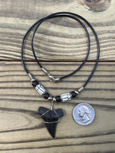 Load image into Gallery viewer, 1 7/16 inch Fossilized Mako Shark Tooth Necklace With Black & White Beads