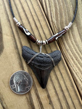 Load image into Gallery viewer, Fossilized 1 15/16 Megalodon Shark Tooth Necklace With Ying Yang Bone Beads