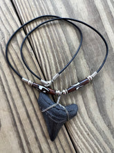 Load image into Gallery viewer, Fossilized 1 15/16 Megalodon Shark Tooth Necklace With Ying Yang Bone Beads