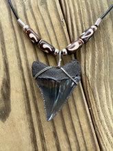 Load image into Gallery viewer, Fossilized 1 7/8-Inch Megalodon Shark Tooth Necklace With Bone Beads