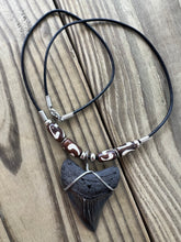 Load image into Gallery viewer, Fossilized 1 7/8-Inch Megalodon Shark Tooth Necklace With Bone Beads
