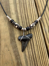 Load image into Gallery viewer, 1 7/16 Inch Fossilized Mako Shark Tooth Necklace With Brown Bone Beads