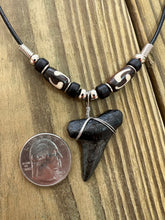 Load image into Gallery viewer, 1 7/16 Inch Fossilized Mako Shark Tooth Necklace With Brown Bone Beads