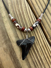Load image into Gallery viewer, 1 7/16 Inch Mako Shark Tooth Necklace with Brown Clay and Bone Beads