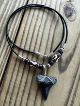 Load image into Gallery viewer, 1 3/8 Inch Fossil Mako Shark Tooth Necklace with Black and Brown Bone Beads