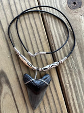 Load image into Gallery viewer, Fossilized 1 15/16 Inch Megalodon Shark Tooth Necklace with Bone Beads