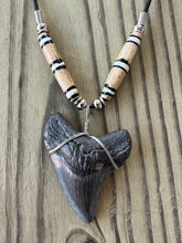 Load image into Gallery viewer, Fossil Megalodon Shark Tooth Necklace 2 1/8 Inch with Bone Beads