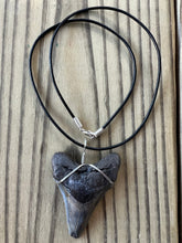 Load image into Gallery viewer, Large Fossil 2 7/16 Inch Angustiden Shark Tooth Necklace on Black Leather