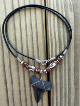 Load image into Gallery viewer, 1 3/8 Inch Fossil Mako Shark Tooth Necklace with Bone and Brown Beads