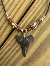 Load image into Gallery viewer, Mako Shark Tooth Necklace - 1 1/4" Fossil Shark Tooth Leather Cord Necklace
