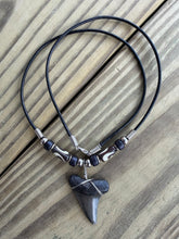 Load image into Gallery viewer, Mako Shark Tooth Necklace Bone Beads - 1 3/8" Fossil Mako Shark Tooth Pendant