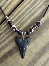 Load image into Gallery viewer, Handmade Mako Shark Tooth Necklace - 1 3/8" Fossil Tooth With Bone Beads