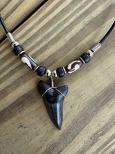 Load image into Gallery viewer, Real Mako Shark Tooth Necklace With Bone Beads - 1 7/16" Fossil Mako Tooth