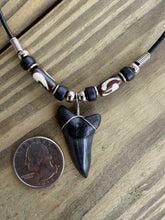 Load image into Gallery viewer, Real Mako Shark Tooth Necklace With Bone Beads - 1 7/16" Fossil Mako Tooth