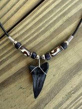 Load image into Gallery viewer, Real Mako Shark Tooth Necklace With Bone Beads - 1 7/16" Fossil Mako Tooth
