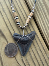 Load image into Gallery viewer, 1 15/16 Inch Fossilized Megalodon Shark Tooth Necklace | Good Serration | Handmade in USA