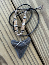 Load image into Gallery viewer, 1 15/16 Inch Fossilized Megalodon Shark Tooth Necklace | Good Serration | Handmade in USA