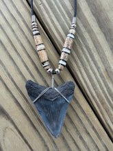Load image into Gallery viewer, 1 15/16 Inch Fossilized Megalodon Shark Tooth Necklace | Good Serration | Handmade in USA