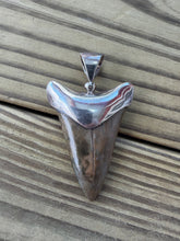Load image into Gallery viewer, 2 1/16 Inch Fossilized Mako Shark Tooth Pendant | Sterling Silver Bezel