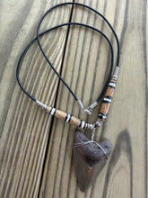 Load image into Gallery viewer, 1 13/16 Inch Megalodon Shark Tooth Necklace | Earthy Brown and Gray | Bone Beads