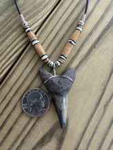 Load image into Gallery viewer, 1 15/16 Inch Mako Shark Tooth Necklace | Earthy Gray | Bone Beads