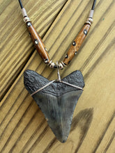 Load image into Gallery viewer, 2 3/16 Inch Megalodon Shark Tooth Necklace | Deep Gray Charcoal Fossil | Handmade USA