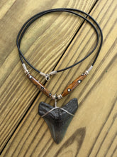 Load image into Gallery viewer, 2 3/16 Inch Megalodon Shark Tooth Necklace | Deep Gray Charcoal Fossil | Handmade USA