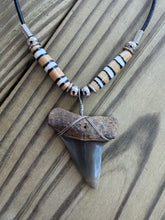 Load image into Gallery viewer, Fossil Mako Shark Tooth Necklace with Tan Root and Gray Blade 1 5/8 Inch