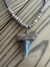 Load image into Gallery viewer, Fossil Mako Shark Tooth Necklace with Tan Root and Gray Blade 1 5/8 Inch