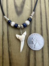 Load image into Gallery viewer, White Shark Tooth Necklace Dark Blue and White Beads
