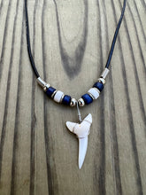 Load image into Gallery viewer, White Shark Tooth Necklace Dark Blue and White Beads