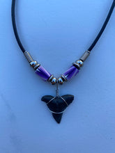 Load image into Gallery viewer, Shark Tooth Necklace Purple Abstract Femo Beads