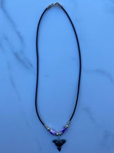 Load image into Gallery viewer, Shark Tooth Necklace Purple Abstract Femo Beads
