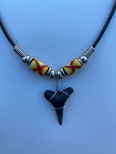 Load image into Gallery viewer, Shark Tooth Necklace Red and Yellow Femo Beads