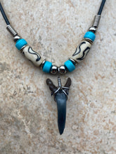 Load image into Gallery viewer, Sandshark Tooth Necklace S Shape Design With Turquoise Beads