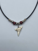Load image into Gallery viewer, White Shark Tooth Necklace With Burgundy Beads