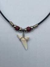 Load image into Gallery viewer, White Shark Tooth Necklace With Burgundy Beads